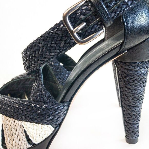 Stuart Weitzman Black Bradford Weave Heels Sz 7.5M - Picture 5 of 13
